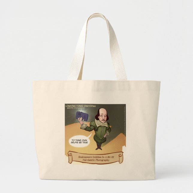 Shakespeare Takes Selfie Funny Large Tote Bag (Front)