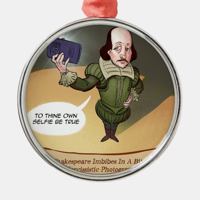 Shakespeare Takes Selfie Funny Metal Tree Decoration (Front)