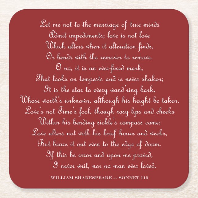 Shakespeare's Sonnet 116 Square Magnet Square Paper Coaster (Front)