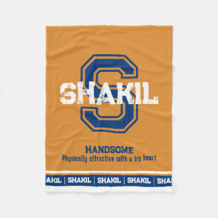 Shakil name meaning sports monogram golden blue fleece blanket
