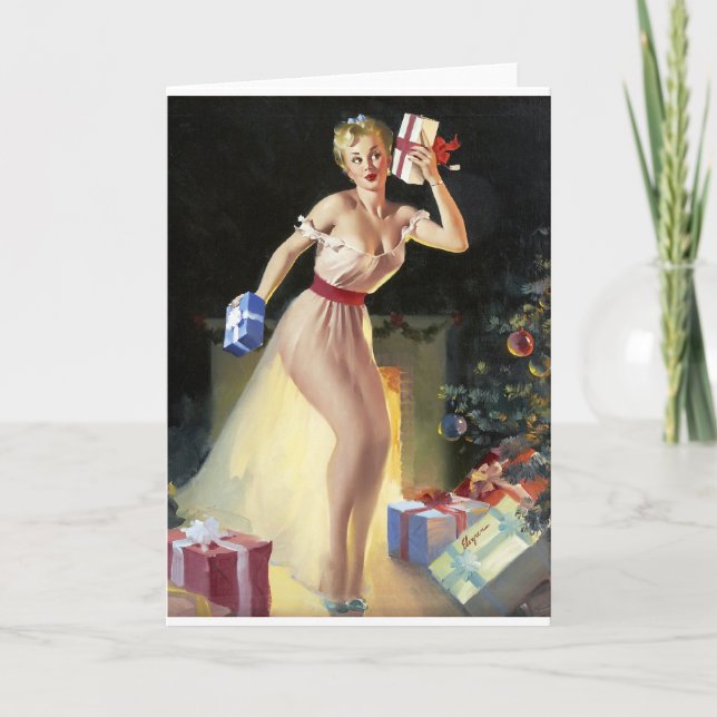 Shaking the Presents Pin Up Holiday Card (Front)