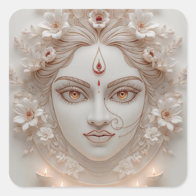 Shakti Within – Minimal Devi Illustration Square Sticker (Front)