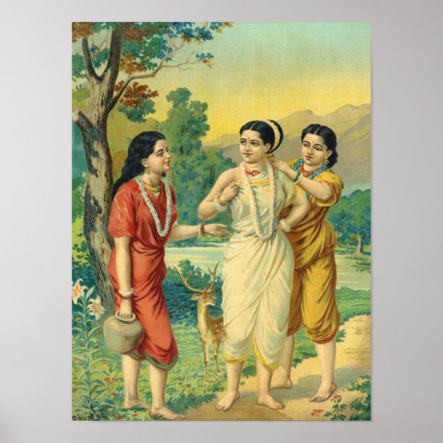 Shakuntala Sakhi by Raja Ravi Varma Poster (Front)