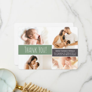 Shale Green Welcome Home Baby boy Photo Collage Thank You Card