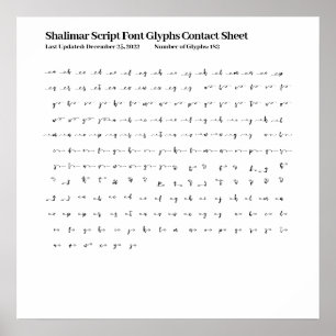 Shalimar Script Font Glyphs Contact Sheet Poster