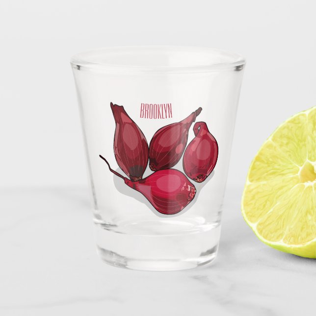 Shallot cartoon illustration shot glass (Front)