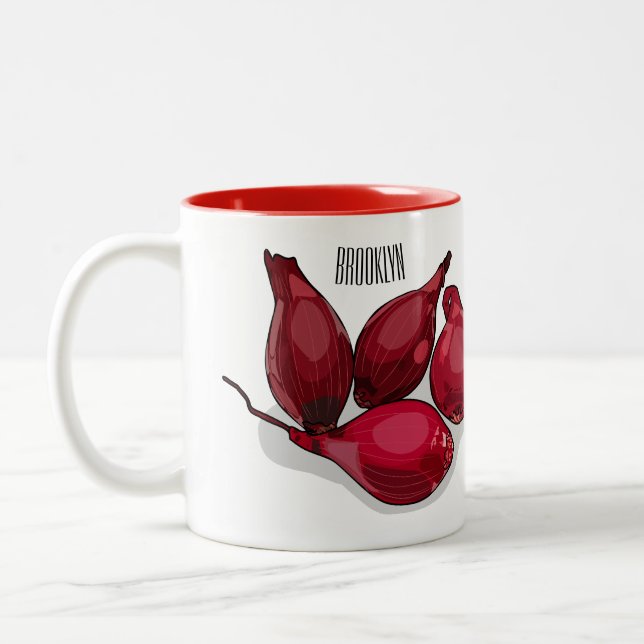 Shallot cartoon illustration Two-Tone coffee mug (Left)