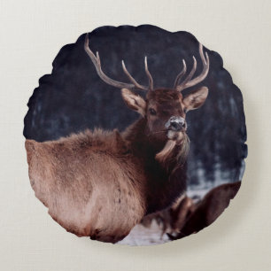 SHALLOW FOCUS PHOTO OF BROWN DEER ROUND CUSHION