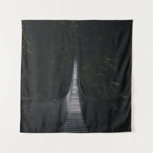 SHALLOW FOCUS PHOTO OF BROWN WOODEN BRIDGE TAPESTRY
