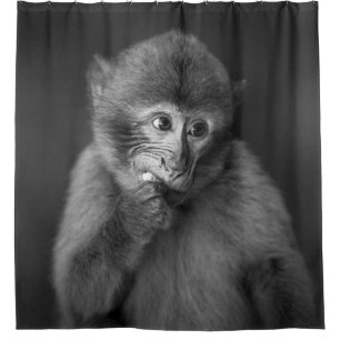 SHALLOW FOCUS PHOTOGRAPHY OF BLACK MONKEY SHOWER CURTAIN