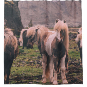 SHALLOW FOCUS PHOTOGRAPHY OF HORSES SHOWER CURTAIN
