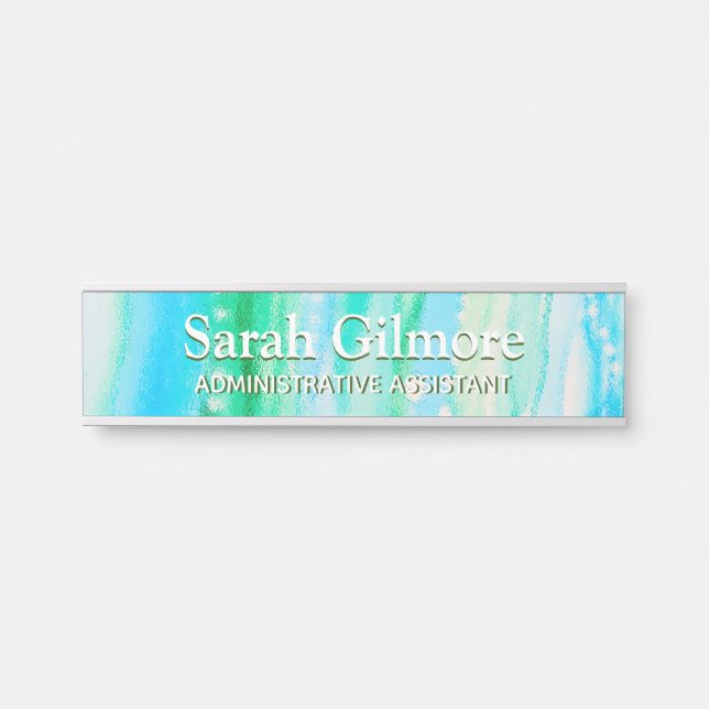 Shallow Water Alcohol Ink Art Desk Nameplate (Front)