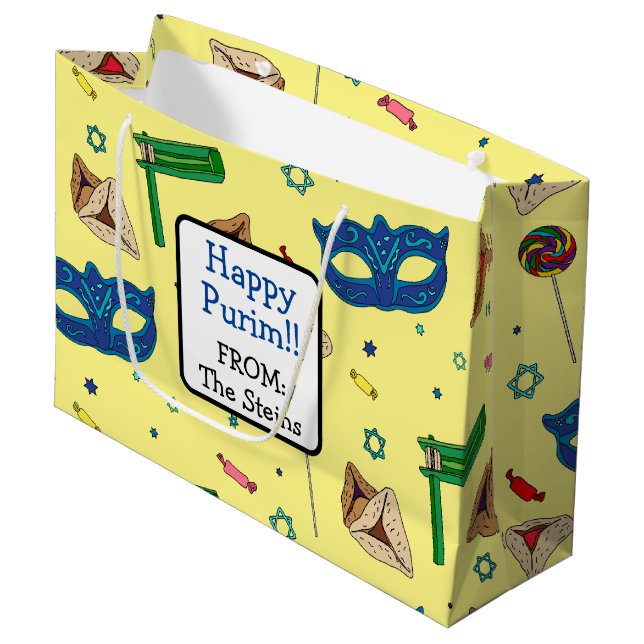 Shaloch Manot - Personalised Yellow Large Gift Bag (Front Angled)