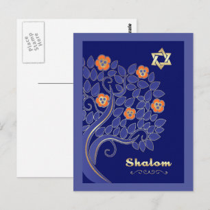 Shalom at Passover. Spring Flowering Tree Postcard