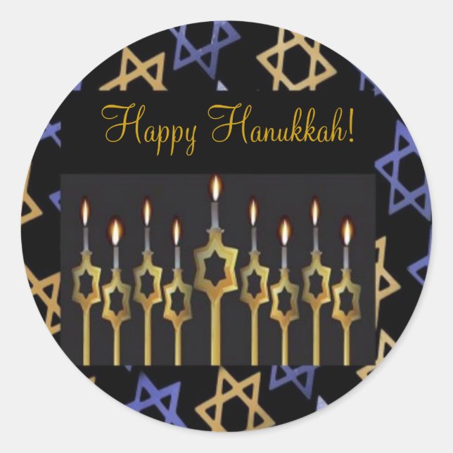 Shalom! Blue & Gold Small Round Sticker (Front)