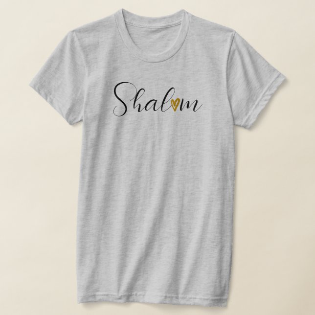 Shalom Cursive Font Jewish Soft Grey T-Shirt (Laydown)