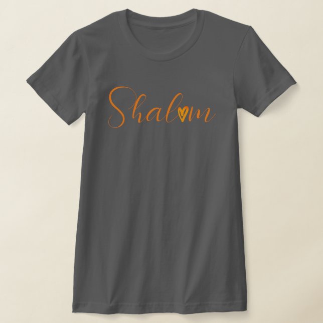 Shalom Cursive Orange Font Jewish Grey  T-Shirt (Laydown)