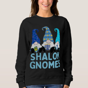 Shalom Gnomes 3 Hanukkah Gnomes Elves Cute Blue Ha Sweatshirt