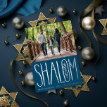 Shalom Hanukkah Holiday Photo Silver Foil Card<br><div class="desc">Real foil hand lettered "Shalom" with landscape photo on top. White area colour is customisable as well as the back side.  Choose your foil colour: gold,  silver or rose gold,  and backer colour. Add more photos to the back or write a message.</div>