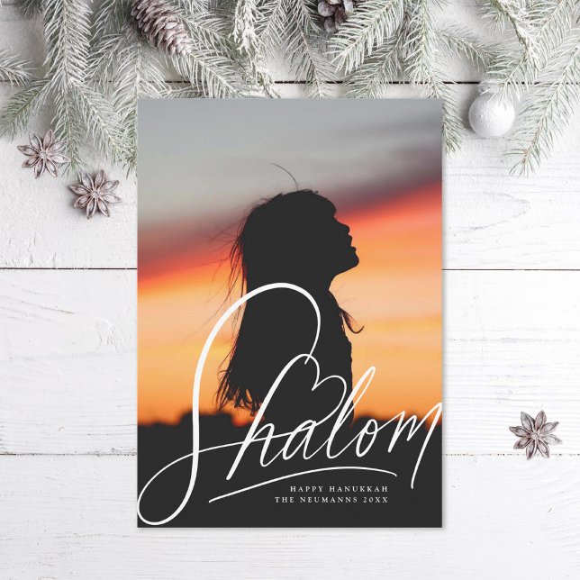 Shalom Heart Hand Lettering Hanukkah Photo Card (Creator Uploaded)