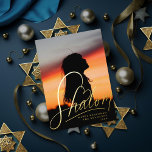 Shalom Heart Hanukkah Holiday Photo Foil Card<br><div class="desc">Real foil hand lettering "Shalom" with heart detail,  over full bleed photo. Choose your foil colour: gold,  silver or rose gold,  and backer colour. Add more photos to the back or write a message.</div>