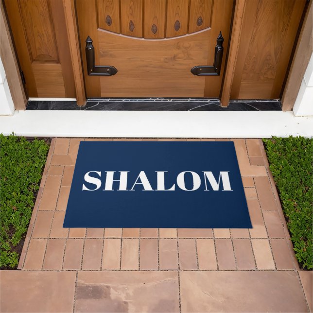 Shalom navy blue and white elegant modern doormat (Outdoor)