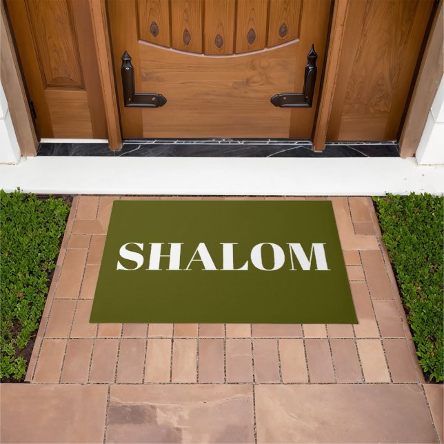 Shalom olive moss green modern elegant doormat (Outdoor)