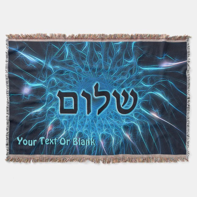 Shalom On Blue Fractal Throw Blanket (Front)