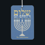 Shalom Peace on Earth Hanukkah Holiday Photo Car Air Freshener<br><div class="desc">Shalom Peace on Earth Hanukkah Holiday Photo Air Freshener with a silver menorah and gold Hebrew lettering. Easy to customise with text, fonts, and colours. Created by Zazzle pro designer BK Thompson exclusively for Kate’s Creations; please contact us if you need assistance, have questions, or would like to enquire about...</div>