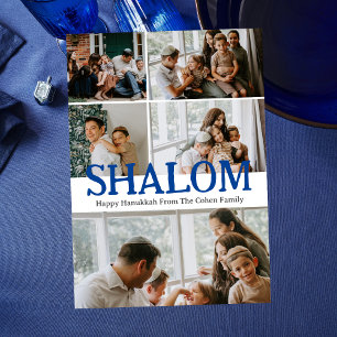 Shalom White Letter Hanukkah family photo Collage Holiday Card