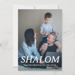 Shalom White Letter Hanukkah family photo Holiday Card