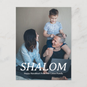 Shalom White Letter Hanukkah family photo Holiday Postcard
