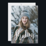 Shalom White Script Photo Overlay Hanukkah Holiday Card<br><div class="desc">Shalom White Script Photo Overlay Hanukkah</div>