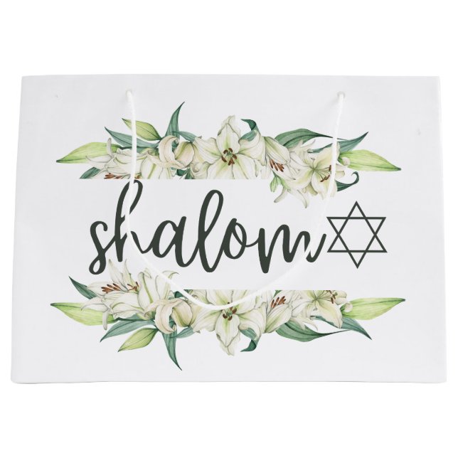 Shalom (with Lilies and Star of David) Large Gift Bag (Front)