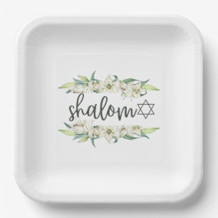 Shalom (with Lilies and Star of David)  Paper Plate