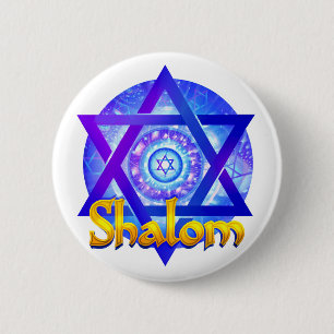 SHALOM with Star of David Medallion 6 Cm Round Badge