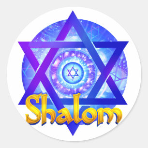 SHALOM with Star of David Medallion Classic Round Sticker