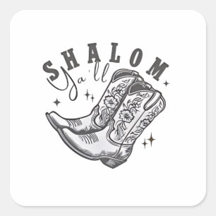 Shalom Y'all Cowboy Jewish Hanukkah West  Square Sticker