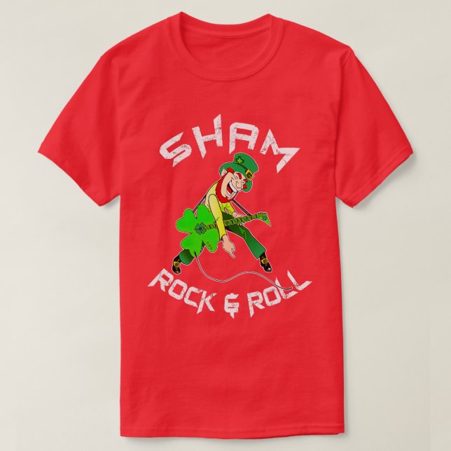 Sham Rock And Roll Shamrock Guitar Lover St Patric T-Shirt (Design Front)