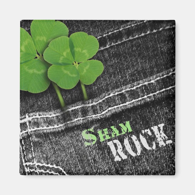 Sham Rock. Black Denim St. Patrick's Day  Magnet (Front)