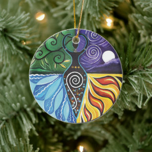 Shaman Drum Goddess of Elements Pagan Witchy  Ceramic Tree Decoration