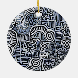 Shaman Peyote Ritual Mola Ceramic Tree Decoration
