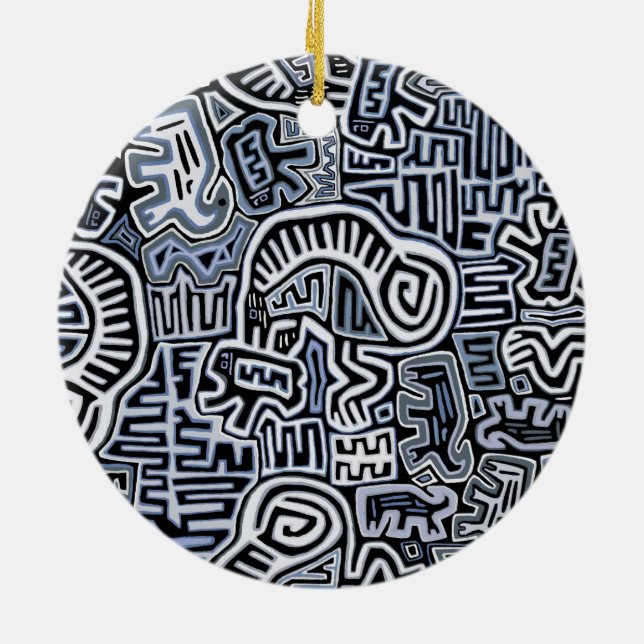 Shaman Peyote Ritual Mola Ceramic Tree Decoration (Back)