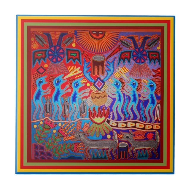 Shaman Ritual Huichol Tile (Front)