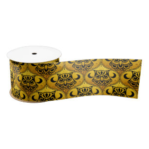 Shamanic Night Owl Mosaic Pattern + your text Satin Ribbon