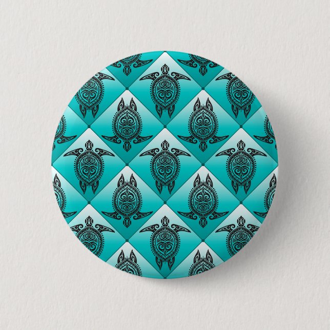 Shamanic Sea Turtles Pattern - cyan 6 Cm Round Badge (Front)