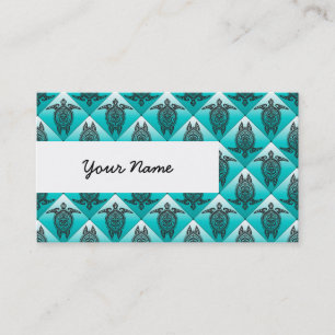 Shamanic Sea Turtles Pattern - cyan Business Card