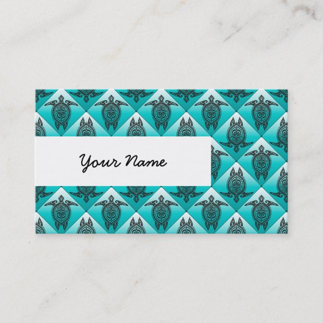 Shamanic Sea Turtles Pattern - cyan Business Card (Front)