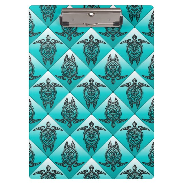 Shamanic Sea Turtles Pattern - cyan Clipboard (Front)