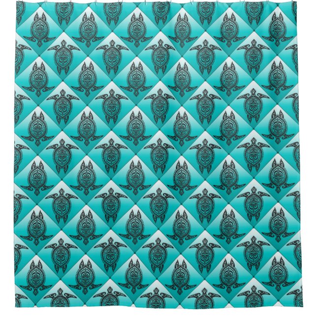 Shamanic Sea Turtles Pattern - cyan Shower Curtain (Front)